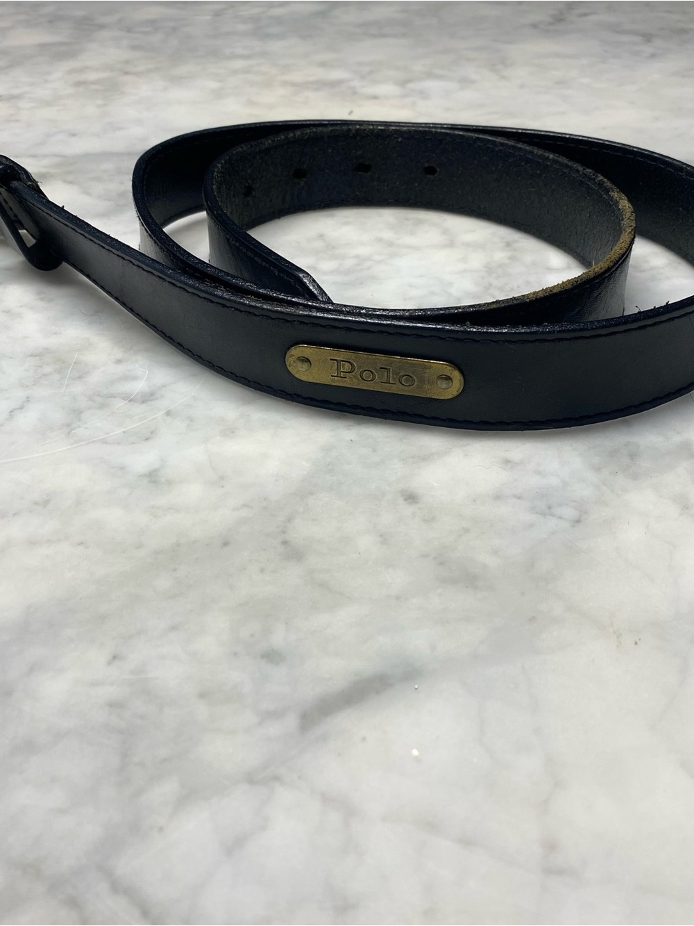 Polo Ralph Lauren VTG Black Leather Belt Size 38 Brass Hardware